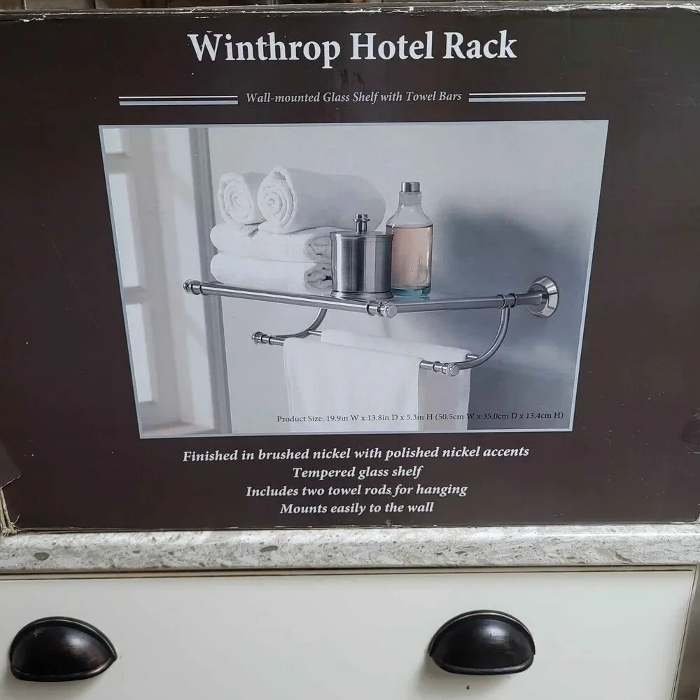 NEW Hotel Towel Rack/Shelf with Towel Rod (Brushed Nickel Finish)